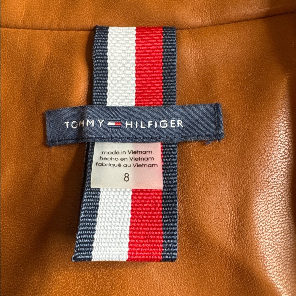 TOMMY HILFIGER Tan One-Button Vegan Leather Blazer, Size 8. - Picture 6 of 13